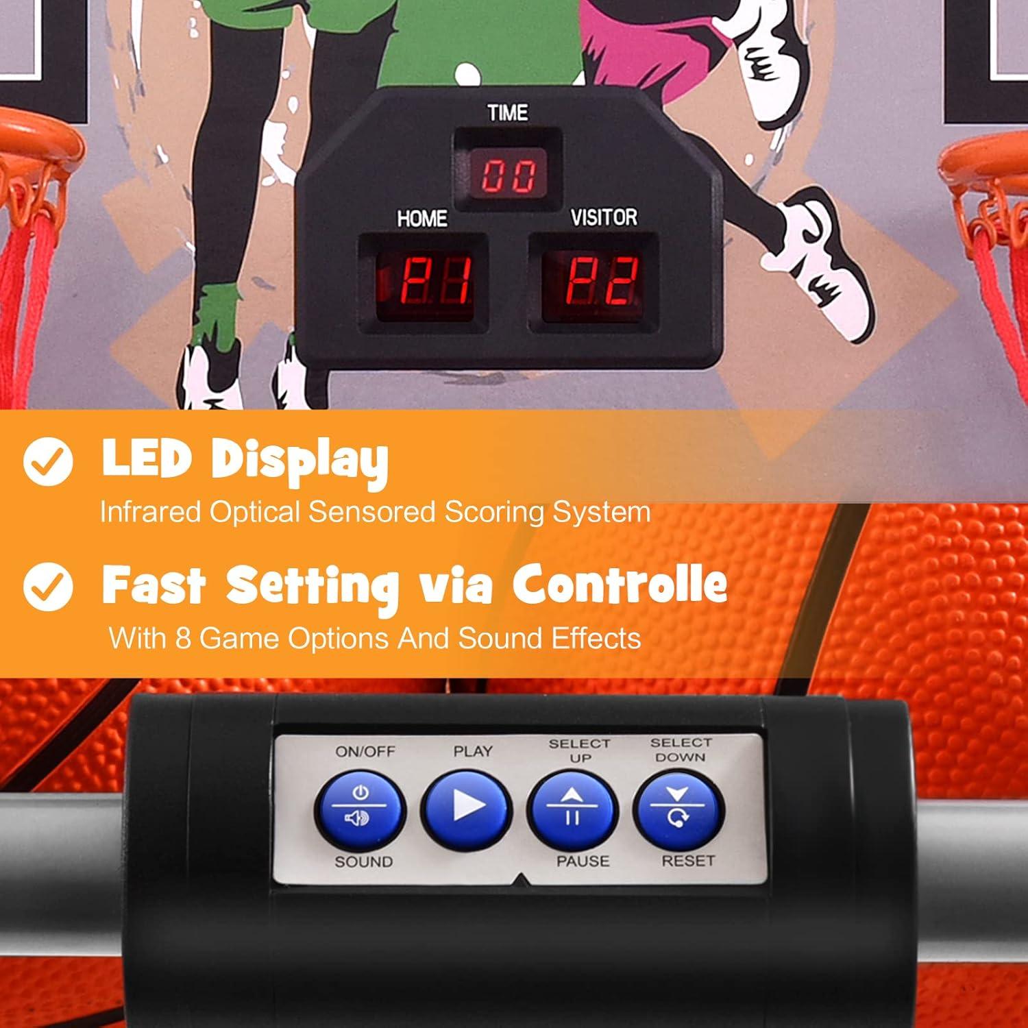 Dual LED Electronic Basketball Arcade Game with 4 Balls and Foldable Design