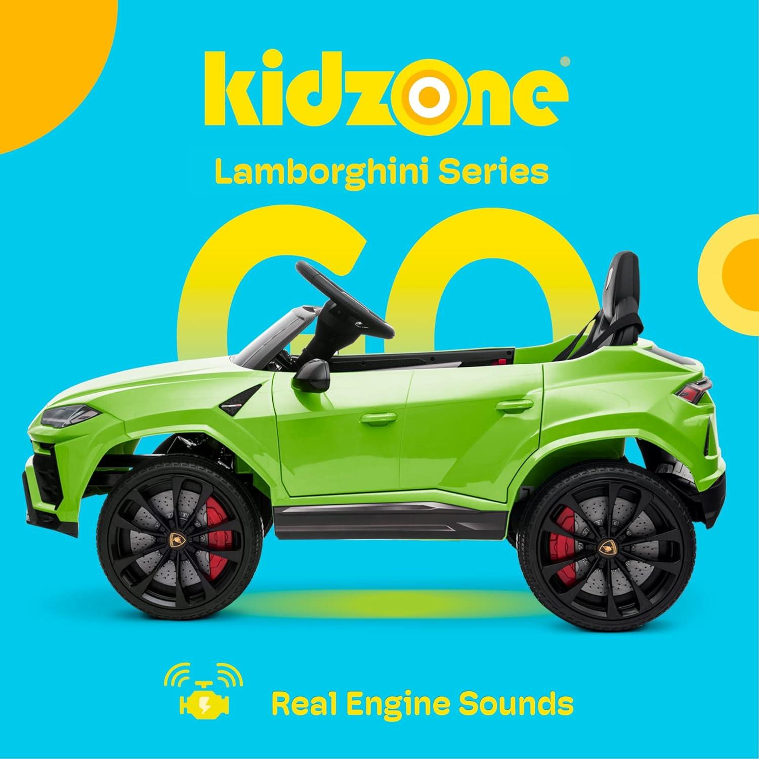 Kidzone 12V 7AH Kids Ride On Car Licensed Lamborghini Urus Electric Vehicle High/Low Speed With 2.4G Remote Control, Horn, Radio, USB Port, AUX, Spring Suspension, LED light, Blue
