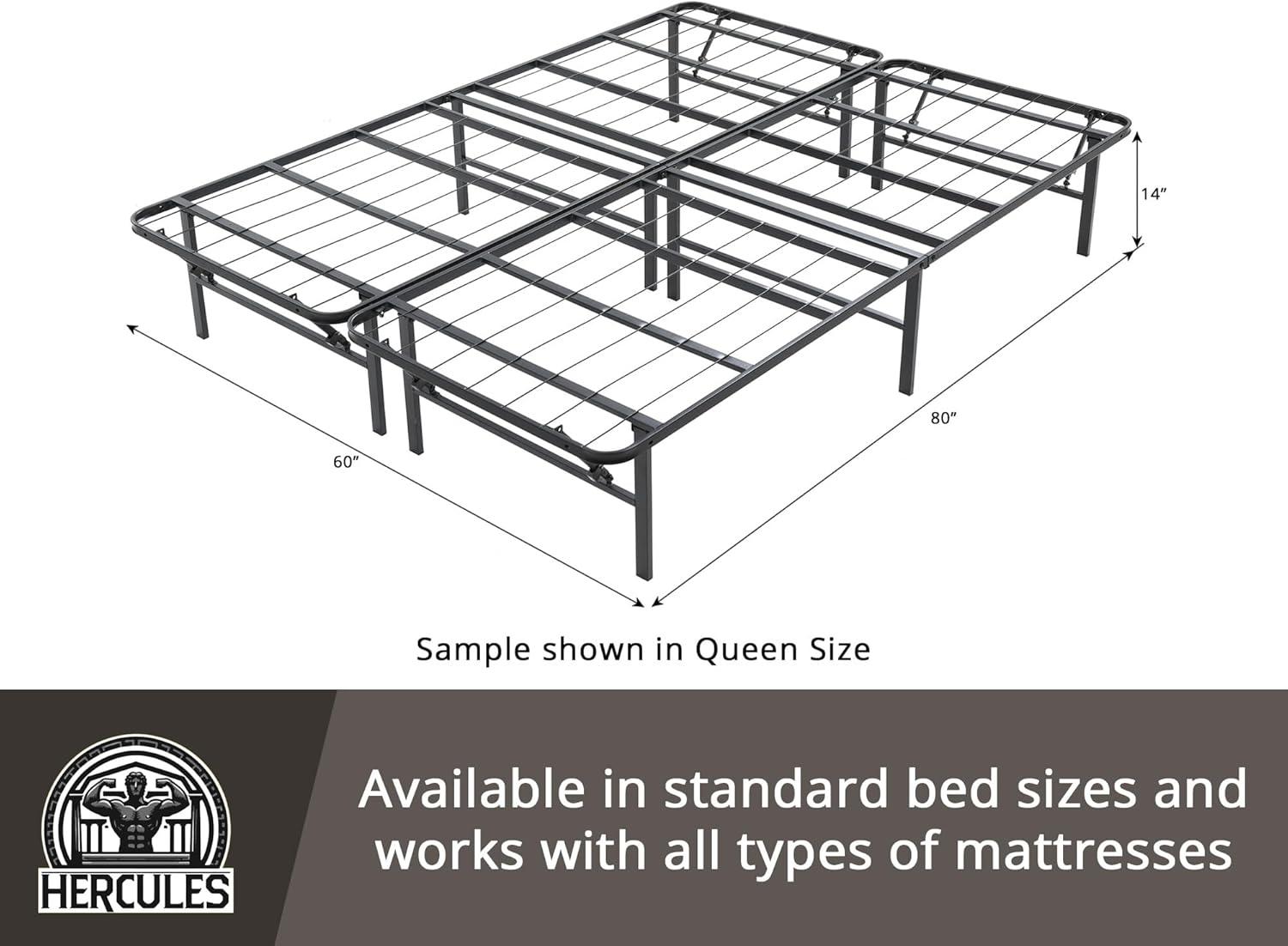 Hercules Folding Metal Bed Frame, 14 Inch Heavy Duty Platform Mattress Foundation, Easy Assembly, Noise Free, No Box Spring Needed, Twin