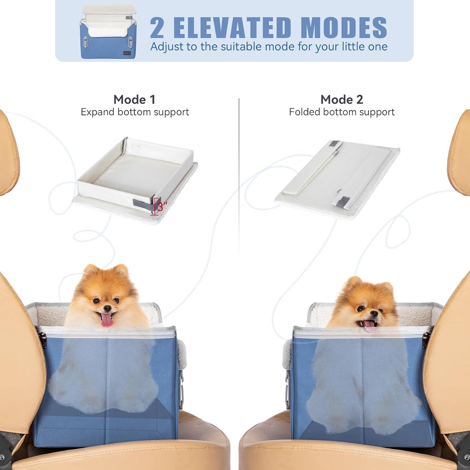 PETSFIT Small Dog Car Seat, Puppy Portable Dog Booster seat for Car with Clip-On Leash, Adjustable Straps Suitable for Small Pets Up to 25lbs ,Navy Blue