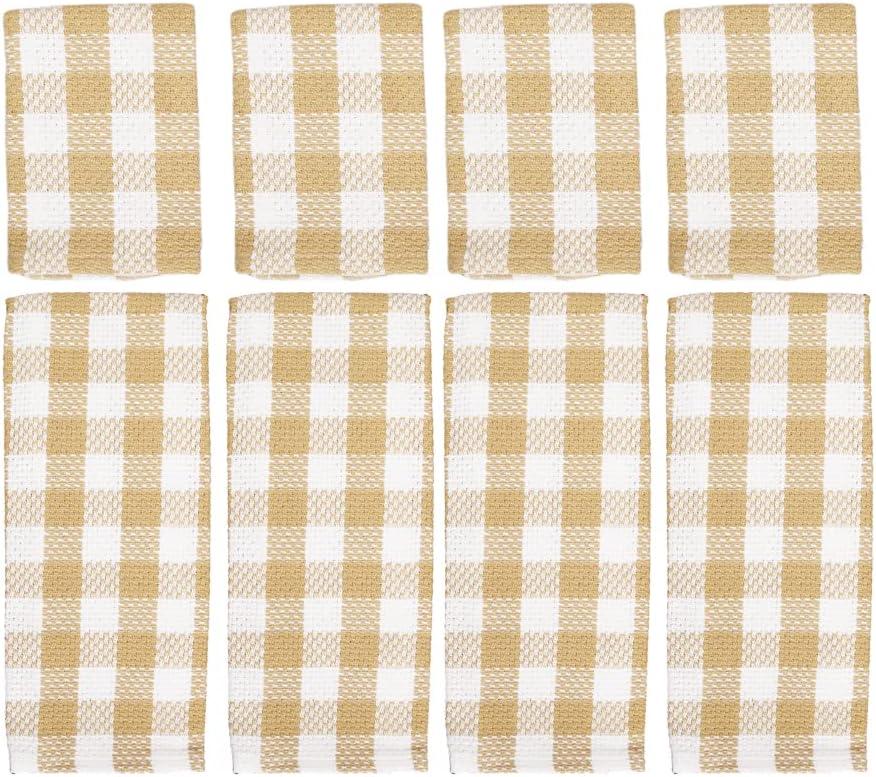 Tan and White Checkered Cotton Kitchen Towel Set