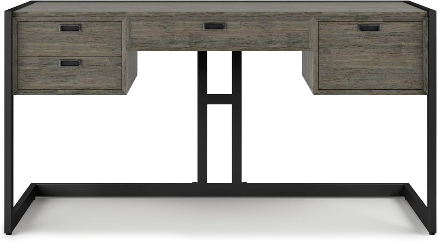 Simpli Home Hampden 60"W Wood and Metal Desk in Weathered Gray