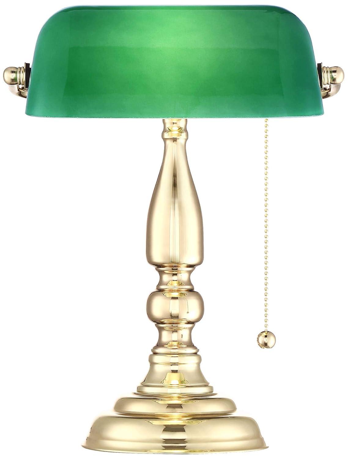 360 Lighting Hammond Traditional Piano Banker Desk Lamp 14" High Brass Plating Green Glass Shade for Bedroom Bedside Nightstand Office Kids House Home