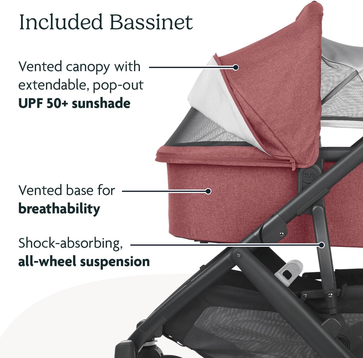 Green Mélange All-Terrain Bassinet Stroller with Leather Accents