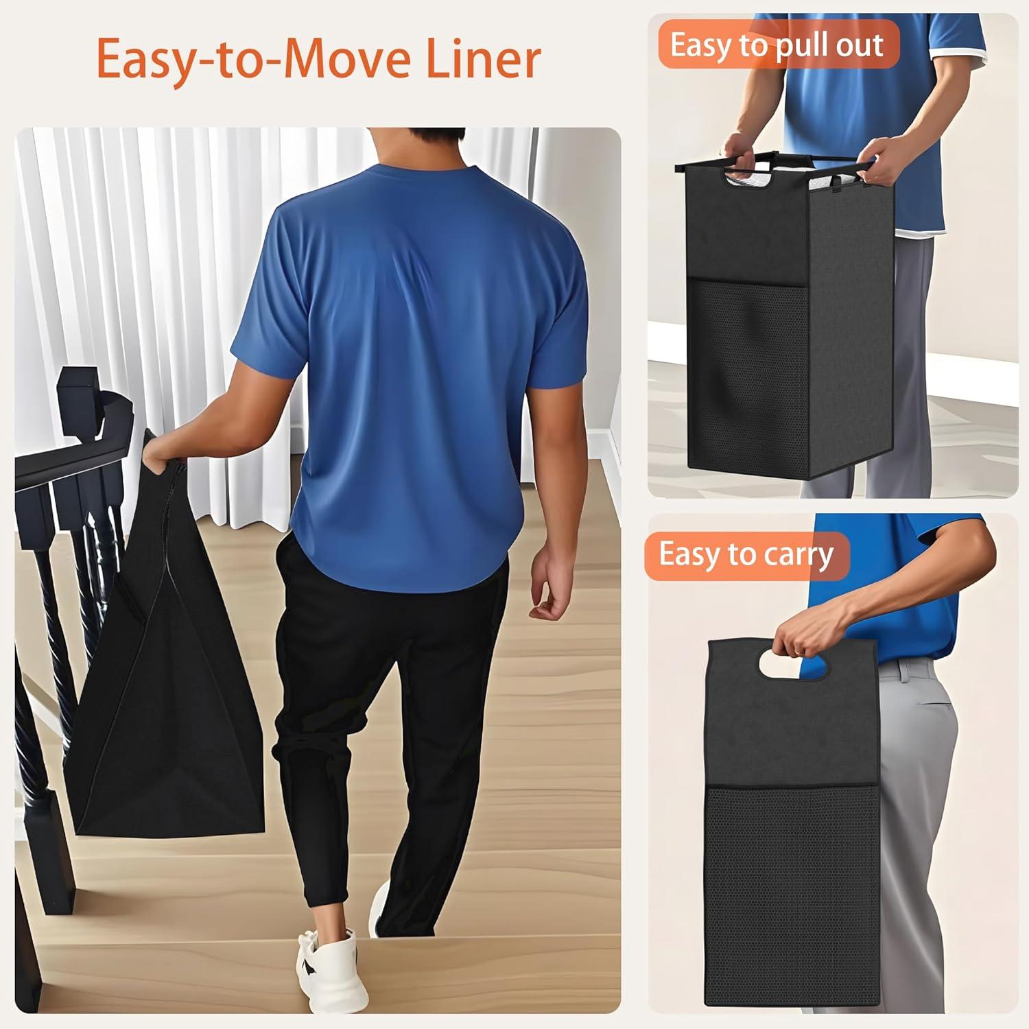 Laundry Sorter 3 Section,360°Rolling Laundry Basket,3 Pull-Out and Removable Oxford Fabric Laundry Bags(144L),Rustic Brown and Black