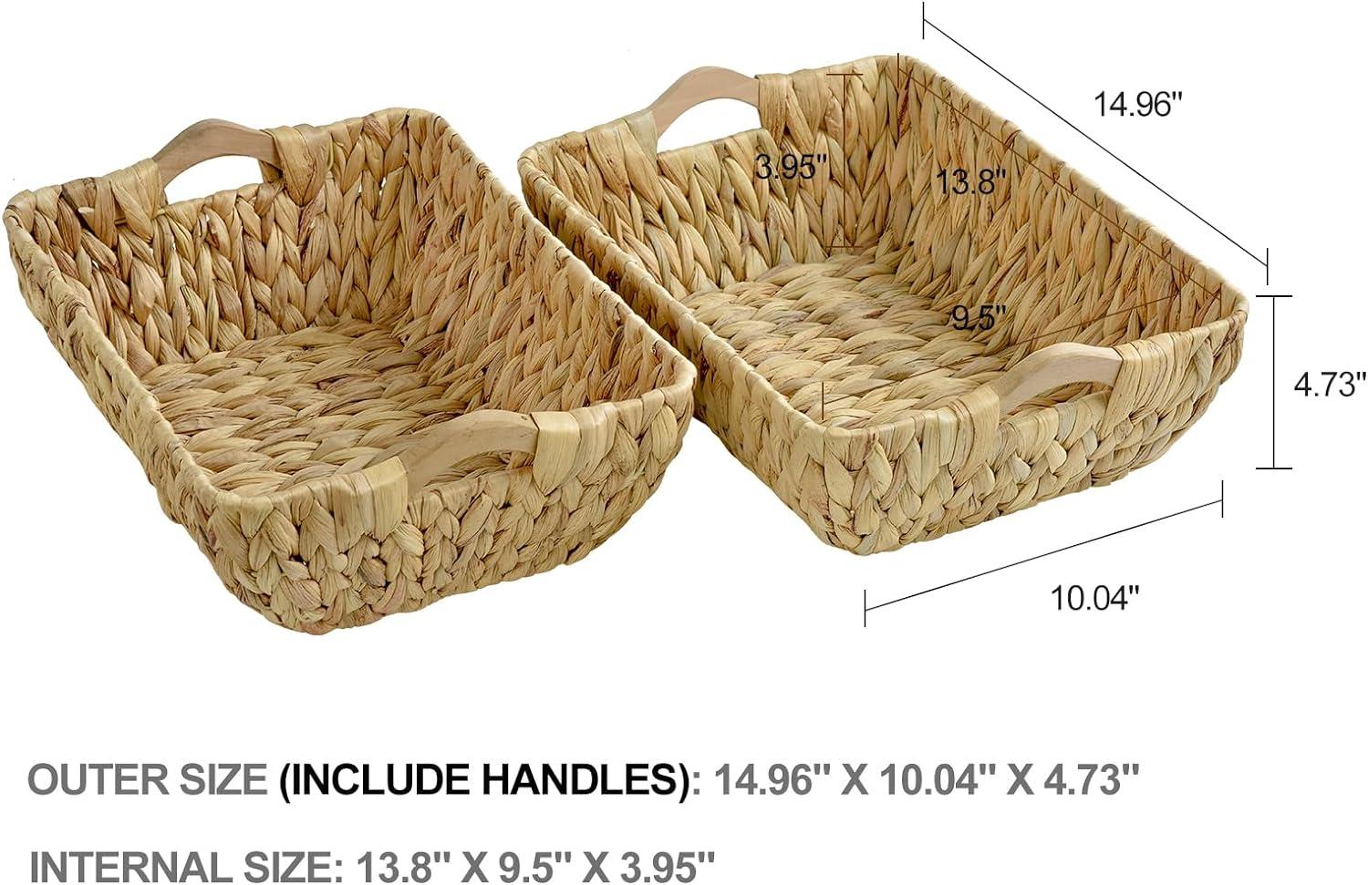 Natural Wicker Rectangular Storage Baskets with Handles, Set of 2