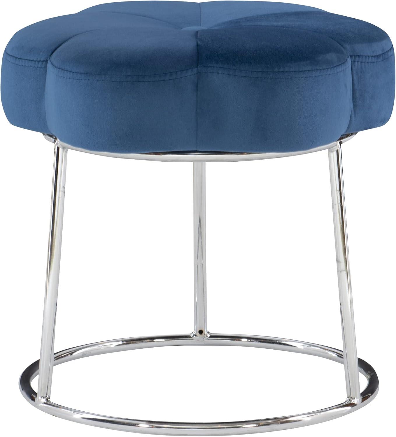 Navy Blue Velvet and Chrome Round Vanity Stool