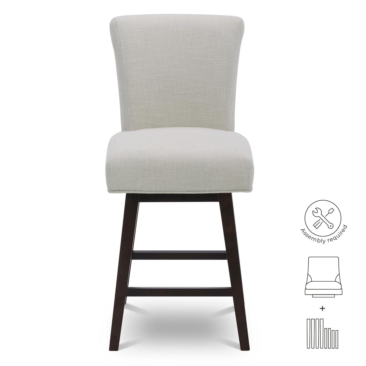 CHITA 26 Inch Counter Height Swivel Bar Stools Set of 2, FSC Certified Modern Upholstered Swivel Barstool Chairs with Back, Fabric in Linen