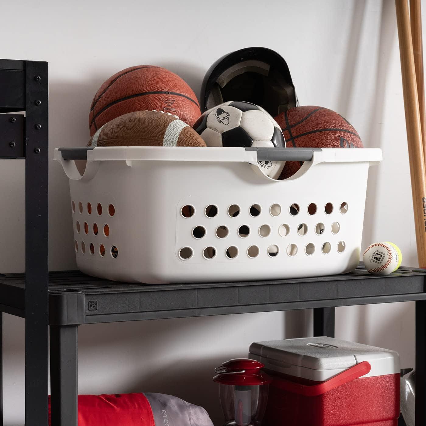 IRIS USA Laundry Basket 50L Large Plastic Hip Hold Hamper with Built-In Comfort Carry Handles, 3-Pack, 1.5 Bushel Hamper, Closet Laundry Room, White