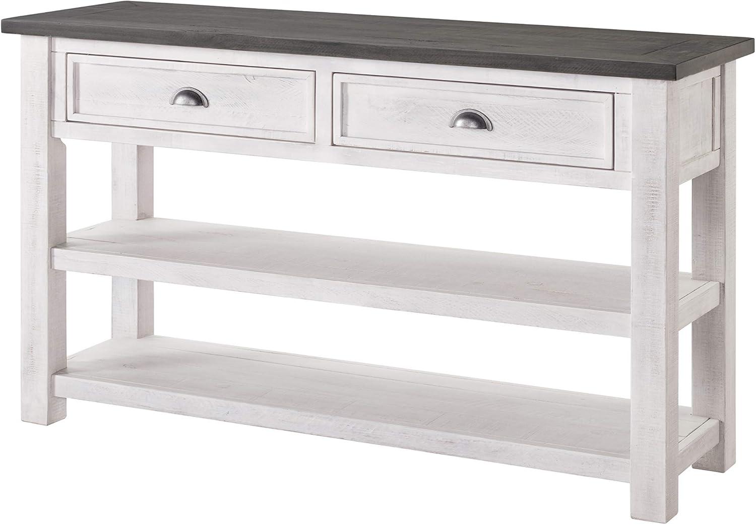 Coastal Farmhouse White and Grey Pine Console Table with Storage