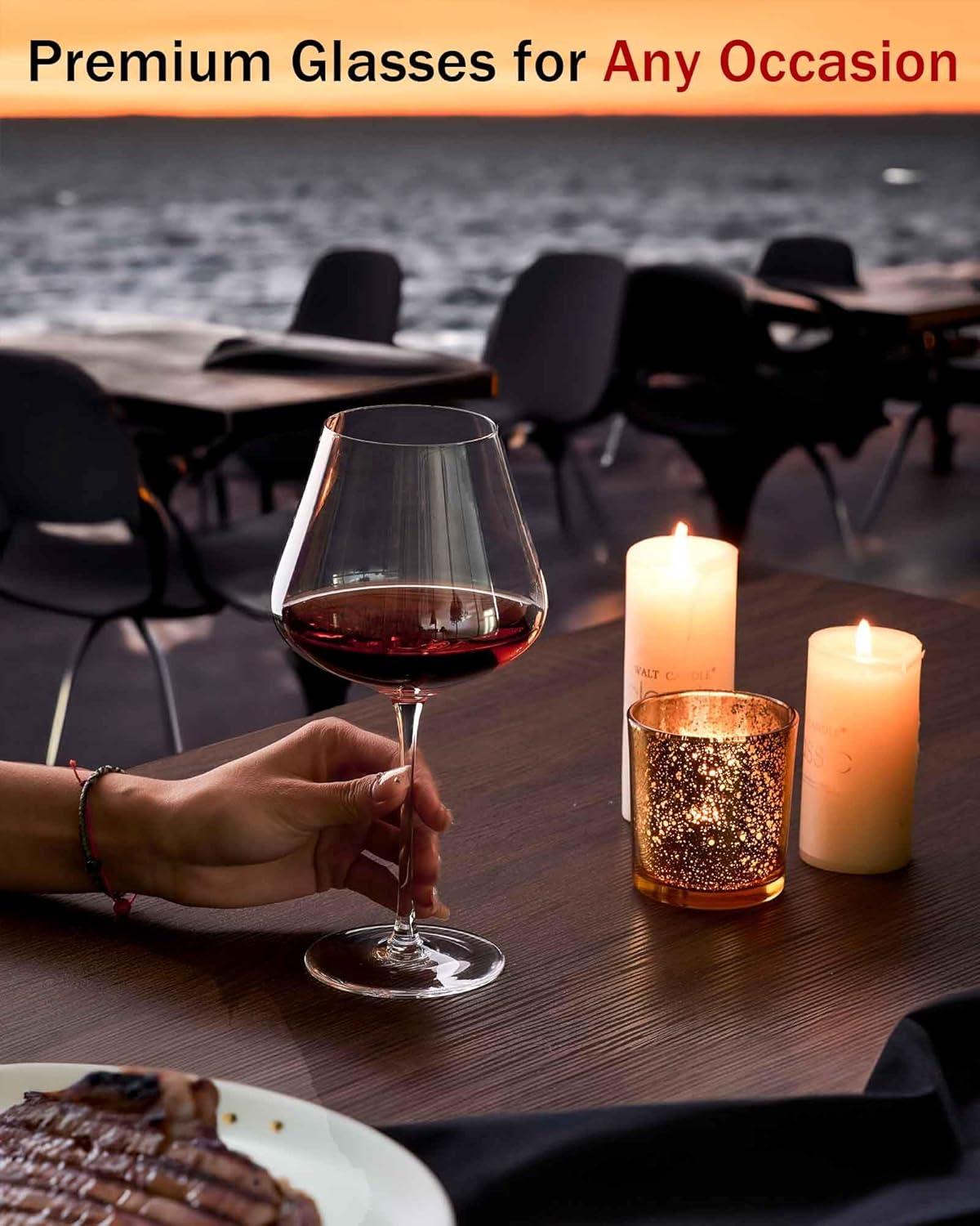 Set Of 4-21 Ounce Hand Blown Italian Style Crystal Burgundy Wine Glasses - Lead-Free Premium Crystal Clear Glass - Gift-Box For Any Occasion