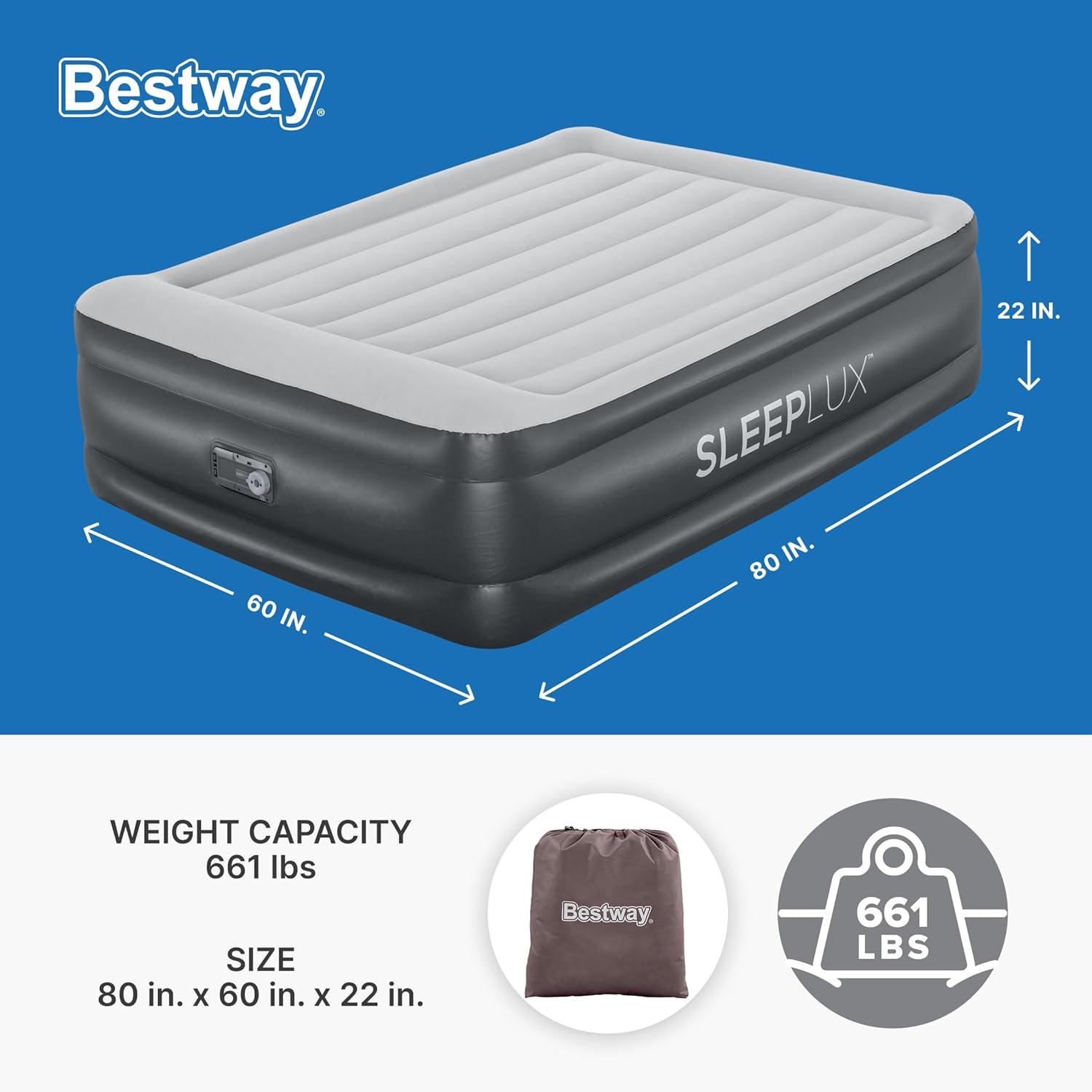 SleepLux Queen Size Raised Inflatable Air Mattress with Built-in Pump