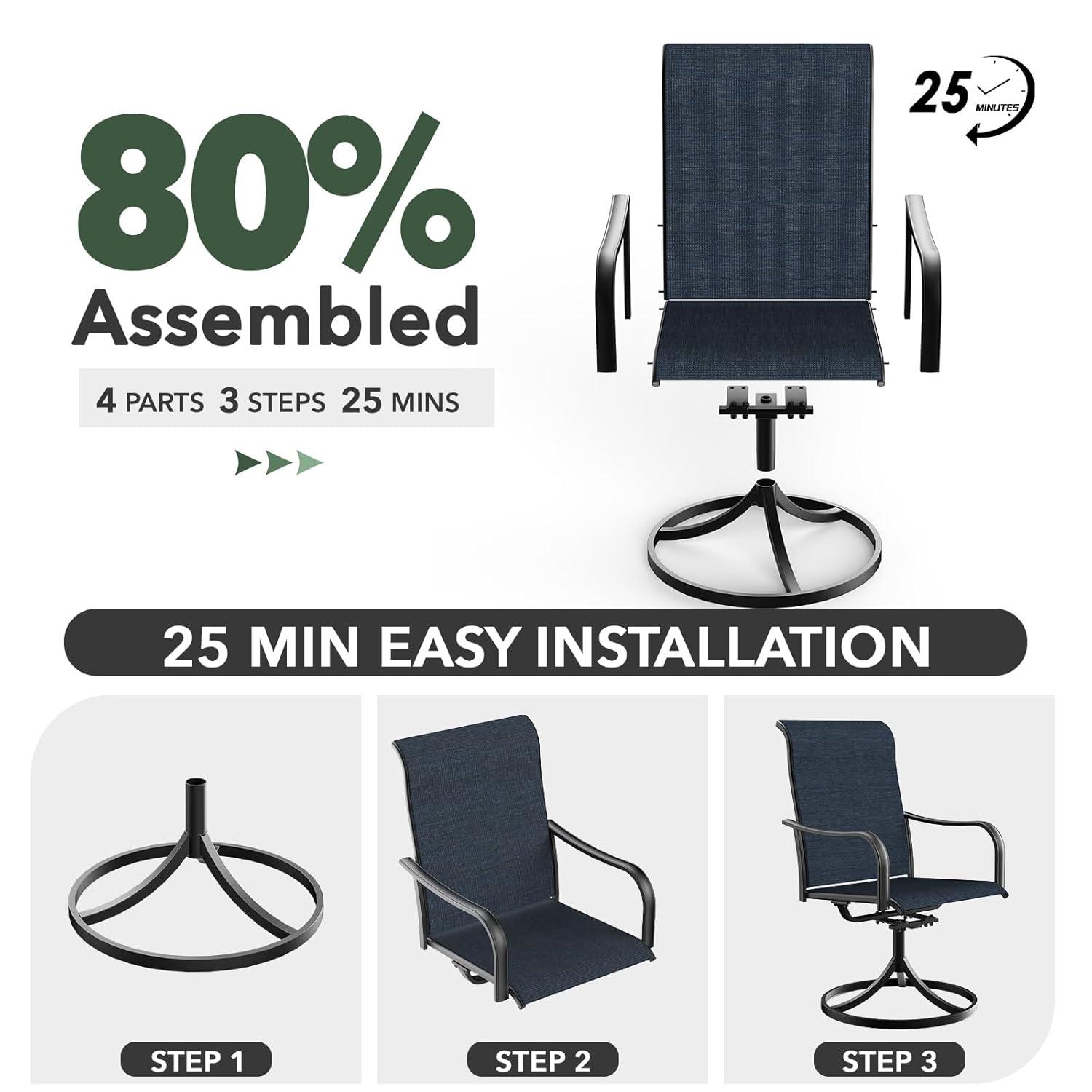 Patio Swivel Chairs Set of 2, Outdoor Dining Chairs with All-Weather Textilene Mesh and Metal, High Back, Patio Swivel Chairs for Patio, Deck, Garden, and Backyard（Gray）