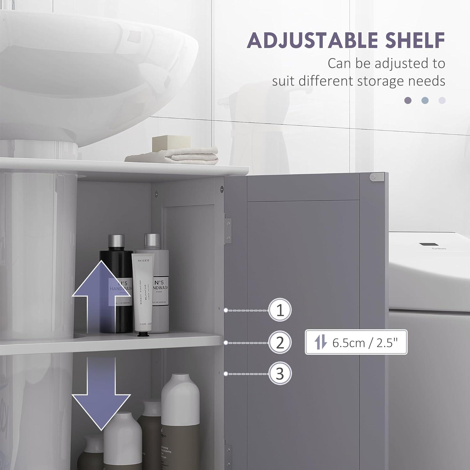 kleankin Vanity Base Cabinet, Under-Sink Bathroom Cabinet Storage with U-Shape Cut-Out and Adjustable Internal Shelf