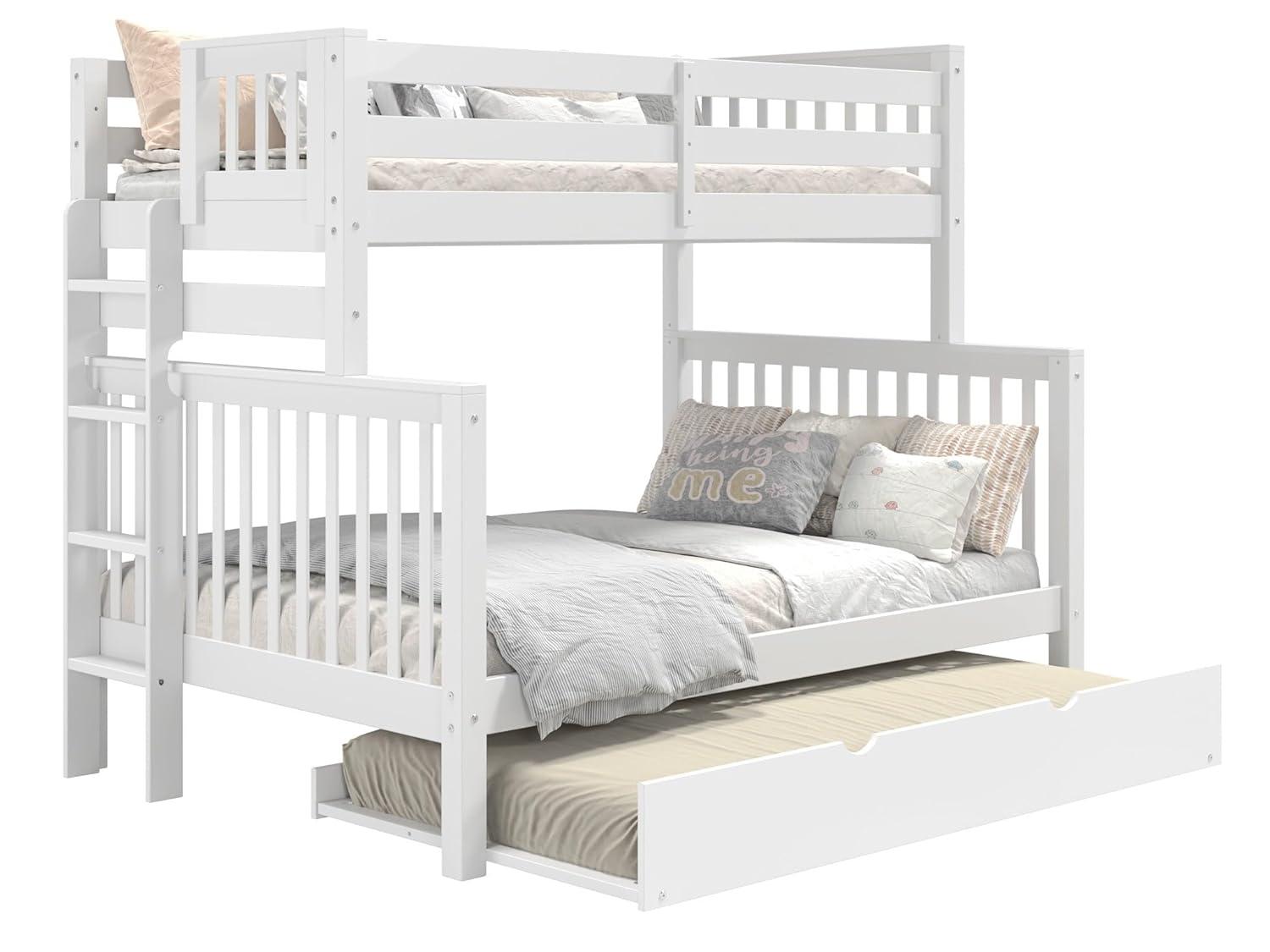 Bedz King Bunk Beds Twin over Full Mission Style with End Ladder and a Twin Trundle, White