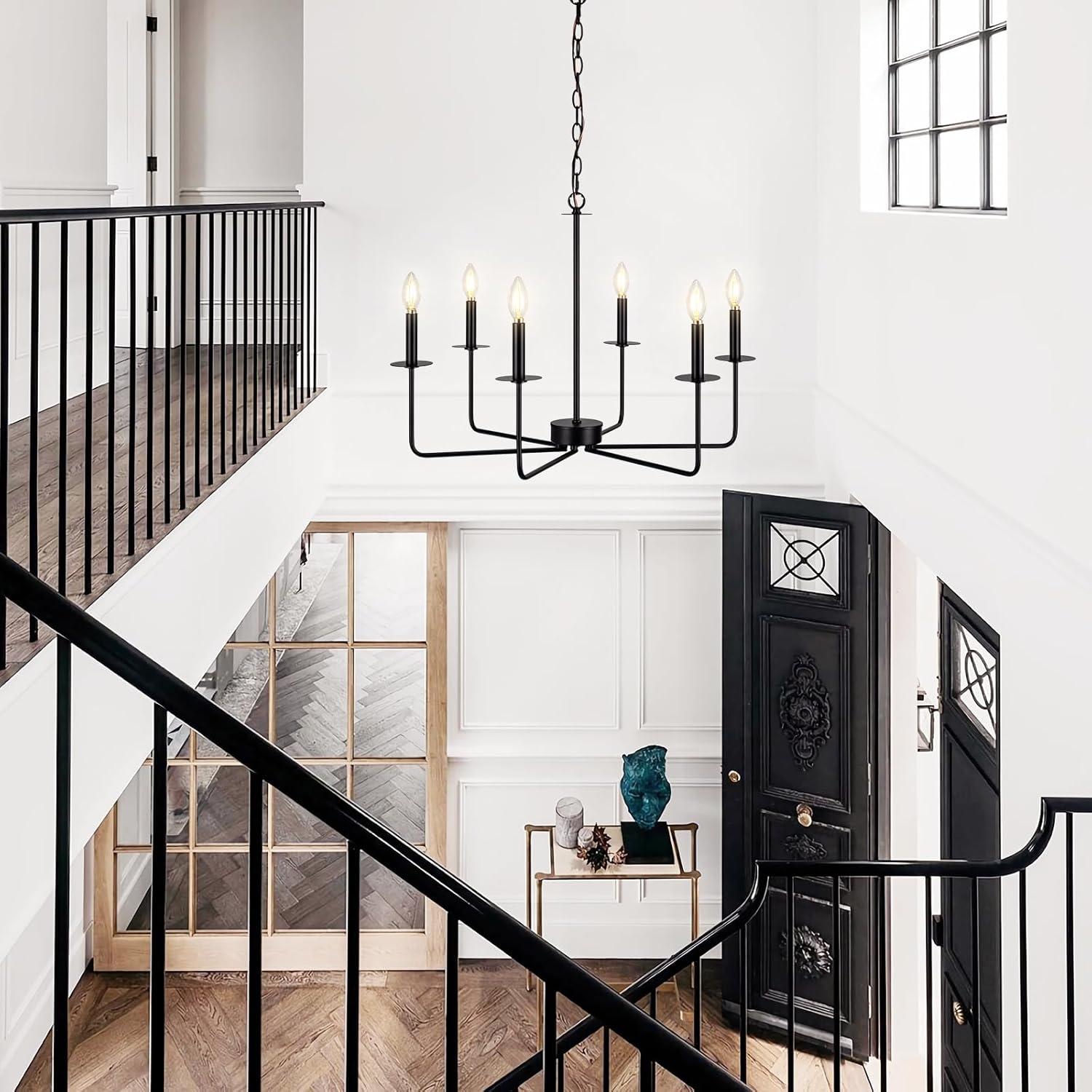 SineRise Black Chandelier, 6-Light Modern Farmhouse Chandelier, Candle Chandelier Light Fixtures, Rustic Industrial Chandelier for Entryway, Bedroom, Foyer and Living Room