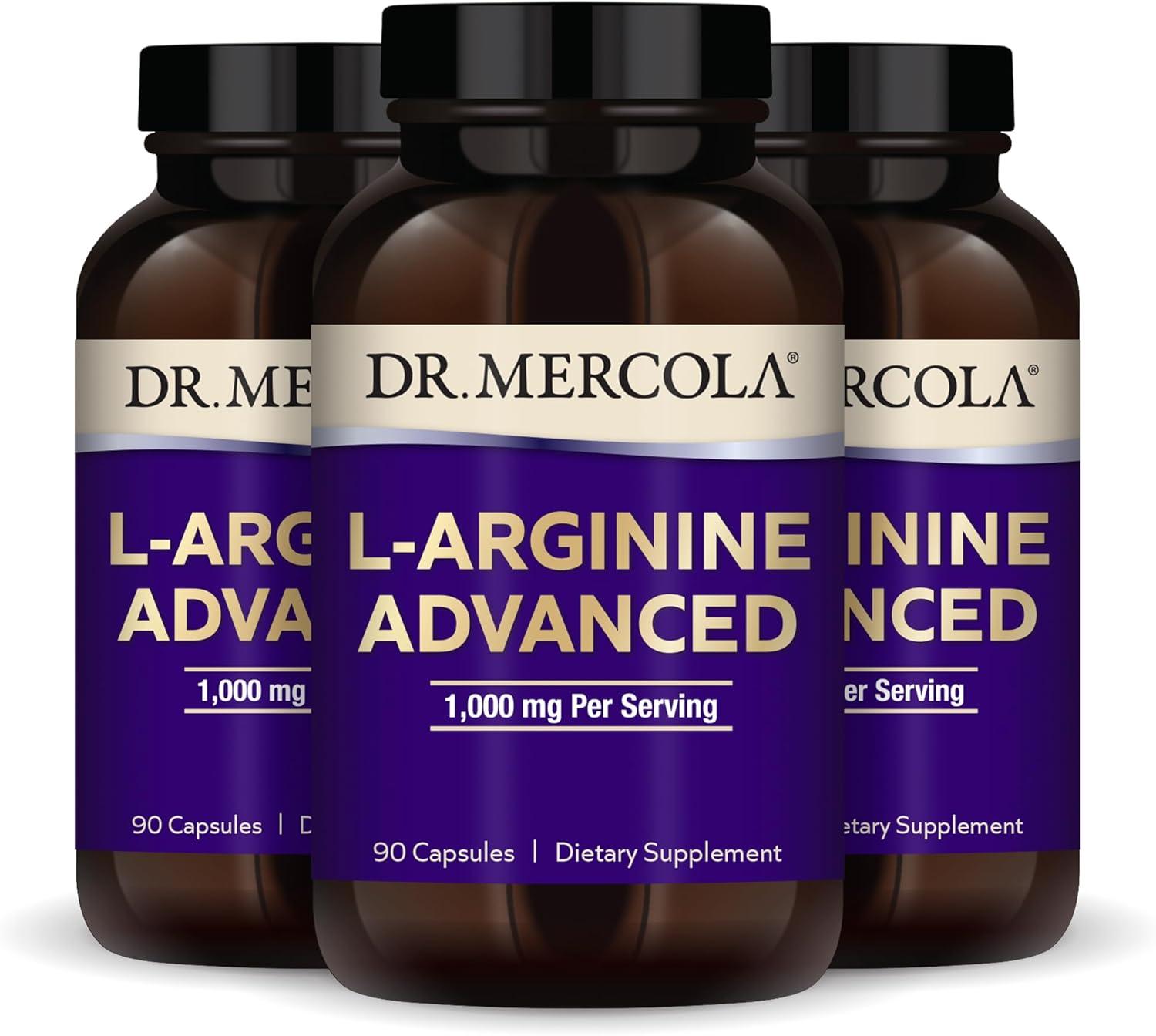 Dr. Mercola L-Arginine Advanced, 30 Servings (90 Capsules), 1,000 mg Per Serving, Dietary Supplement, Supports Energy Production, Non-GMO
