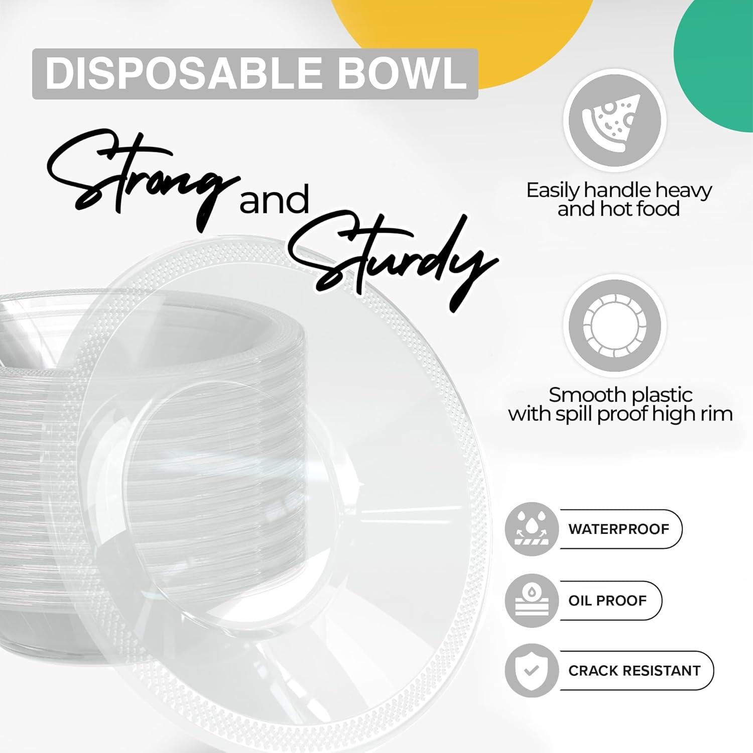 Crown Display 12 Oz. Clear Plastic Bowls Disposable Party Bowls -100 Count Disposable Plastic Soup Bowls
