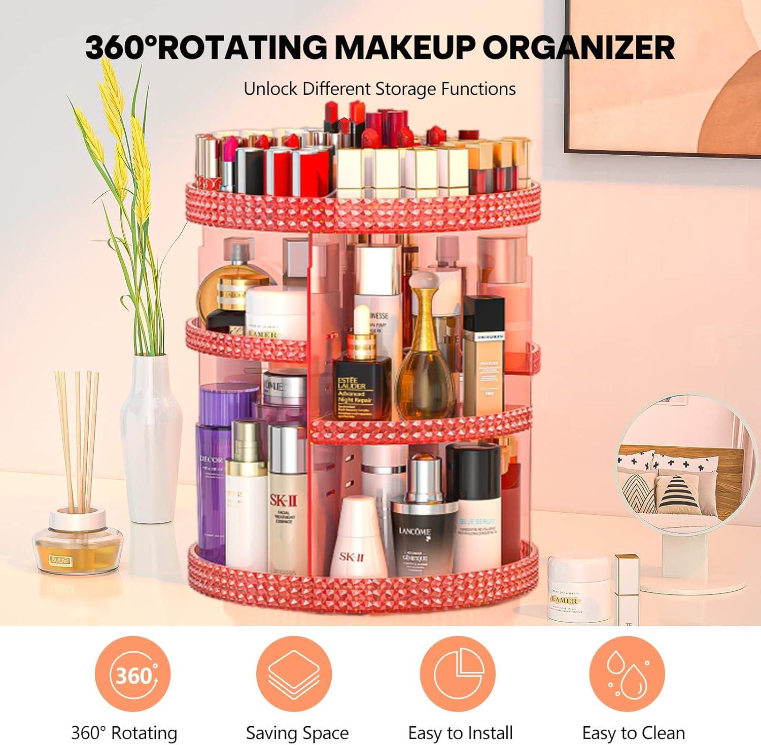 360 Degree Rotating Makeup Organizer, Extra Large Capacity Perfume Holder Organizer, Removable 7 Layers Cosmetics Organizer, Make Up Organizer For Countertop Storage Skincare or More (Pink)