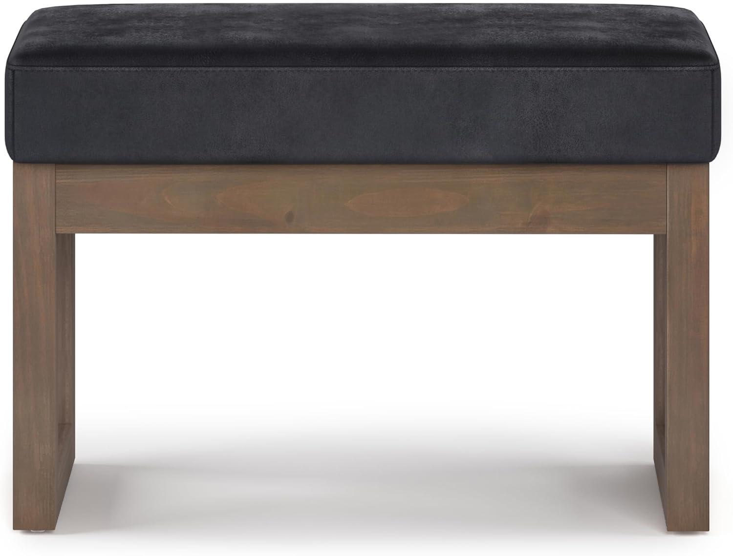 Milltown Distressed Black Faux Leather Contemporary Footstool Ottoman