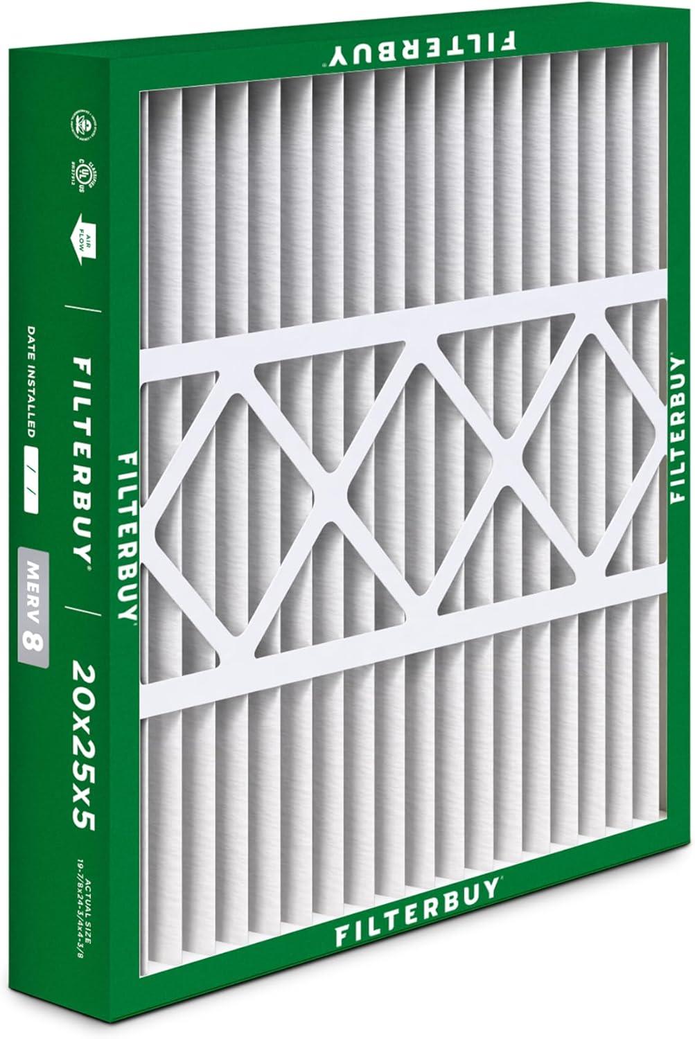 Filterbuy 20x25x5 Air Filter MERV 8, Pleated HVAC AC Furnace Filters Replacement for Honeywell