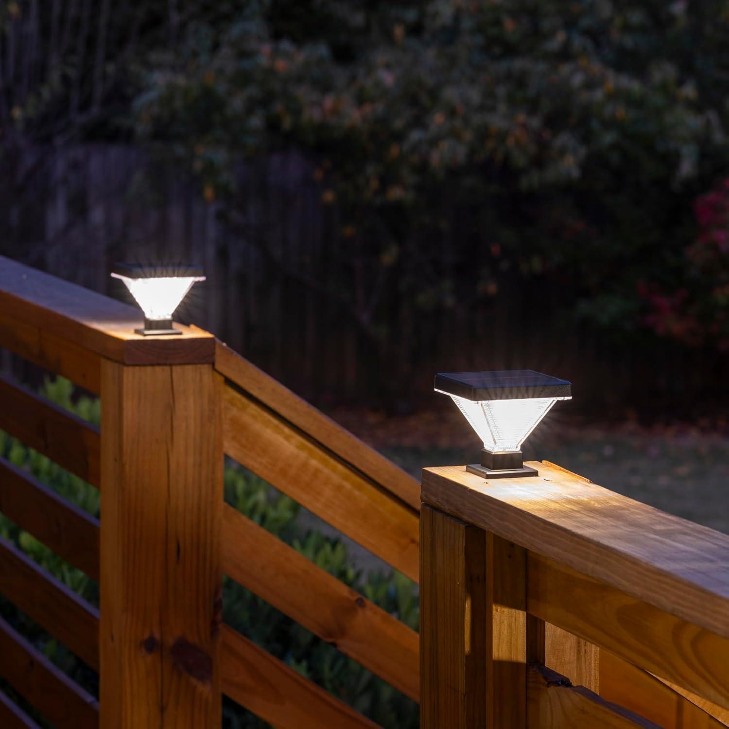 Gama Sonic Luxor Black 4x4 and 5x5 Solar LED Deck Post Cap Light with Warm White and Hi/Lo Mode for Backyard and Wood Fence(2-Pack) (Set of 2)
