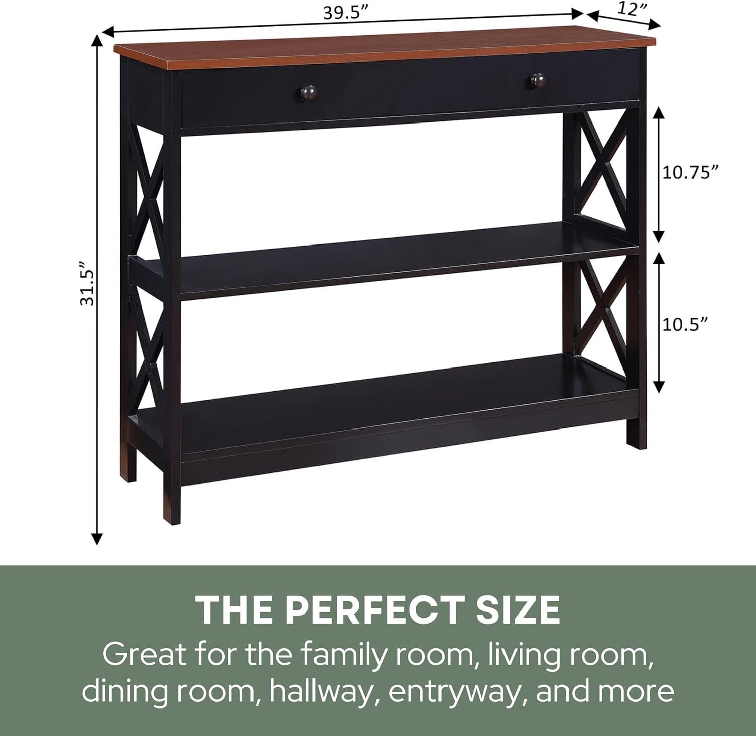 Convenience Concepts Oxford 1 Drawer Console Table, Cherry/Black Wood Finish