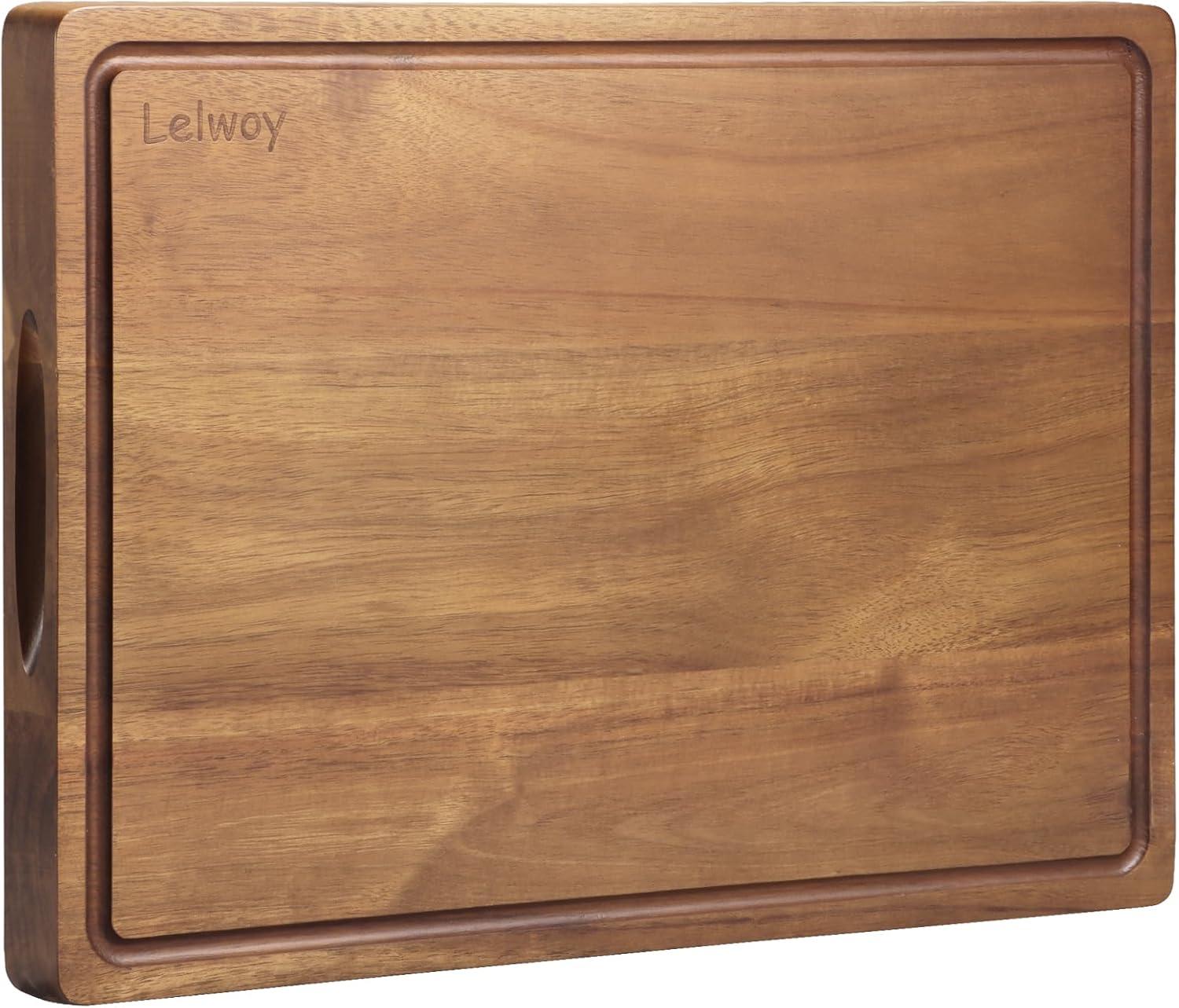 Yiwa 20" x 15" Extra Large Cutting Boards for Kitchen with Side Handles and Juice Groove, 1.5in Thickness Reversible Acacia Board