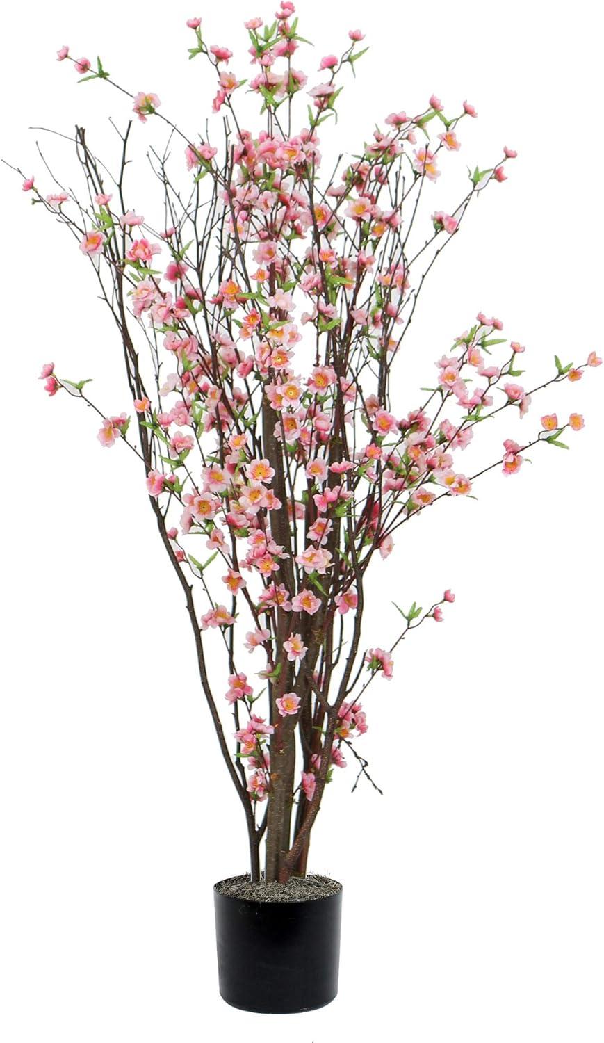 Vickerman 4' Artificial Hot Pink Blossom Tree in Black Planters Pot.