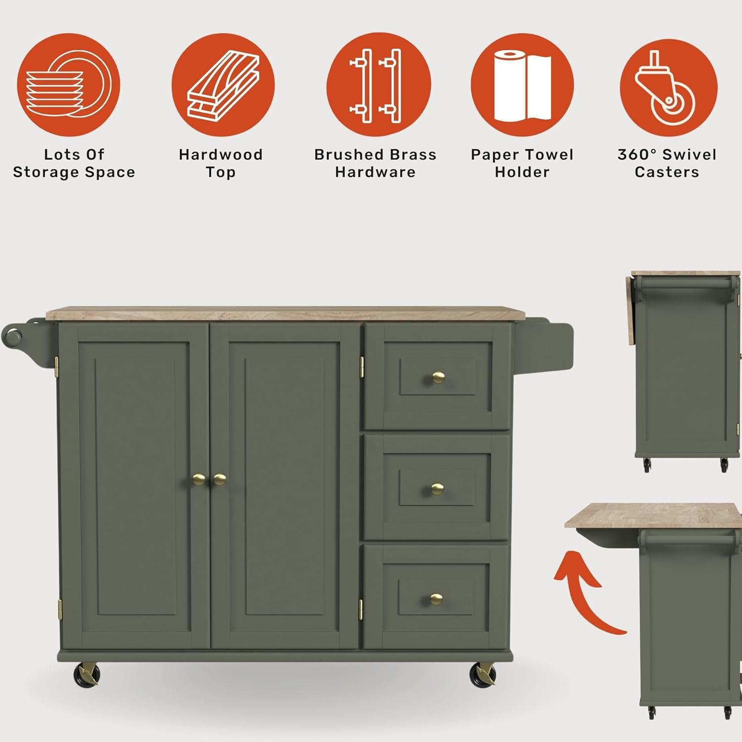 Homestyles Dolly Madison Engineered Wood Kitchen Cart in Sage Green/Brass