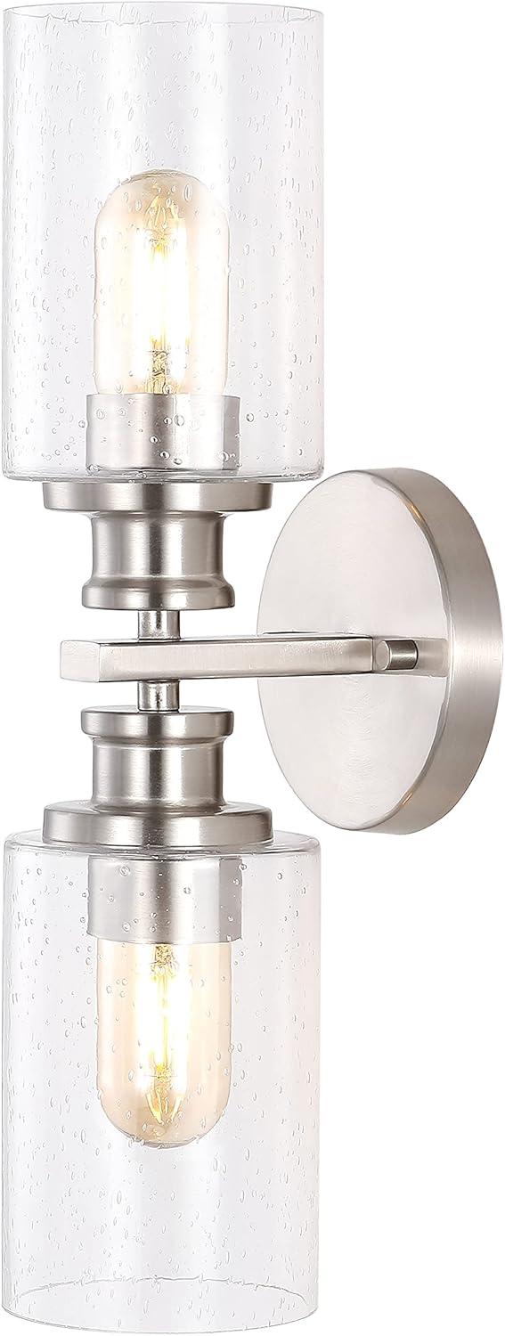 Nickel Cylinder 2-Light LED Vanity Wall Sconce