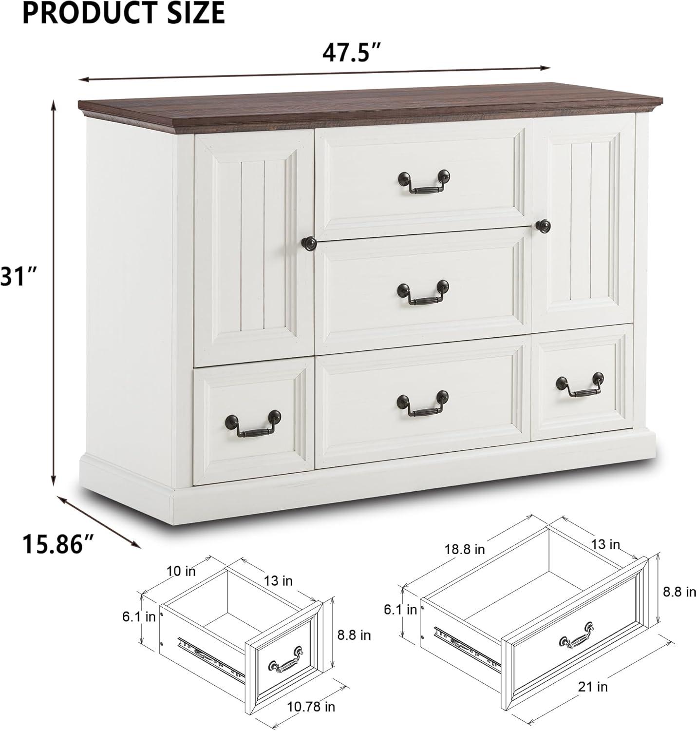 Odhin 47" Buffet Cabinet w/5 Drawers, Rustic Wood Sideboard Cabinet w/Groove Barn Door