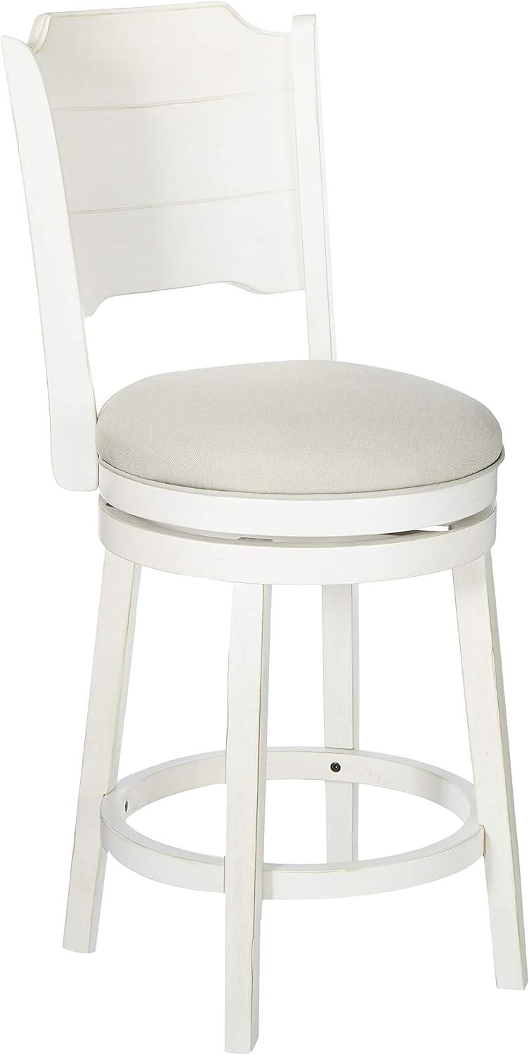 Clarion Sea White Wooden Swivel Counter Stool with Fog Gray Upholstery