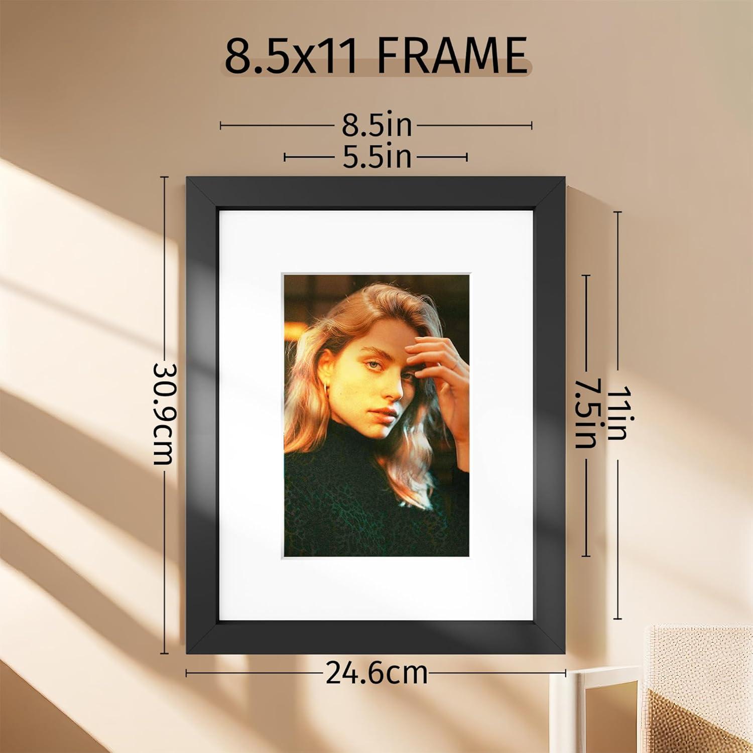 Picrit 8.5x11 Picture Frame Set of 12, Display 6x8 with Mat or 8.5 x 11 without Mat, Photo Frames for Wall Mounting or Table Top Display, Black