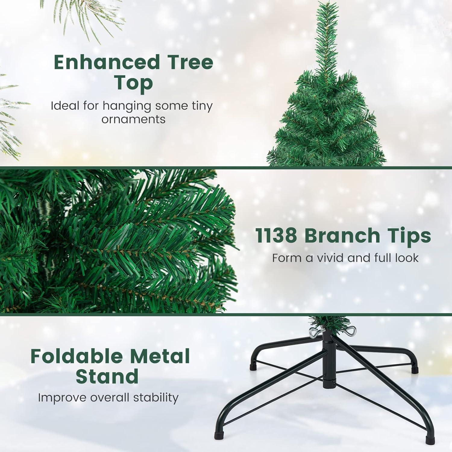 Tangkula 5/6/7/8ft Artificial Christmas Pine Tree Hinged PVC Branches with Solid Metal Legs