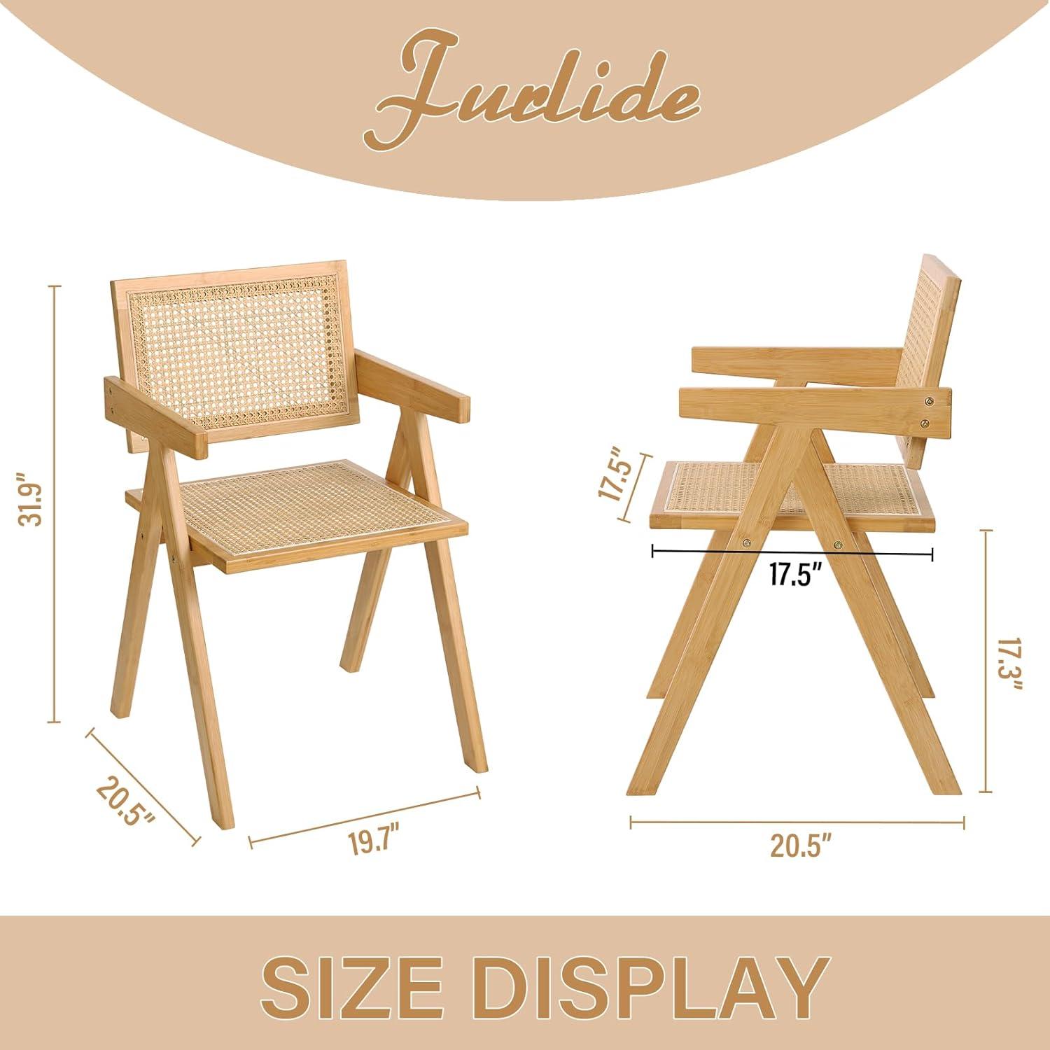 Galaxera Set of 2 Rattan Accent Chairs Century Dining Armchair Bamboo Frame Kitchen