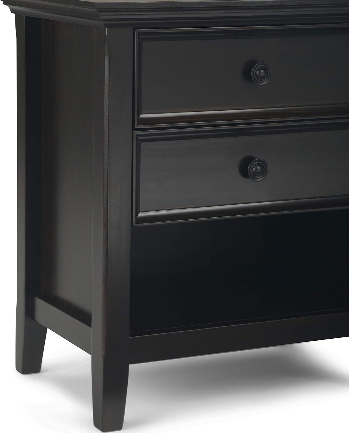 Simpli Home Amherst 24"W 2-Drawer Solid Wood Nightstand with Open Shelf
