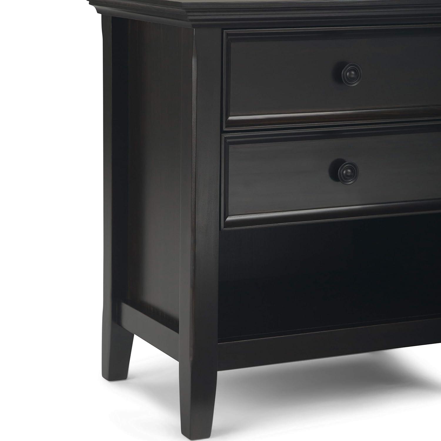 Simpli Home Amherst 24"W 2-Drawer Solid Wood Nightstand with Open Shelf
