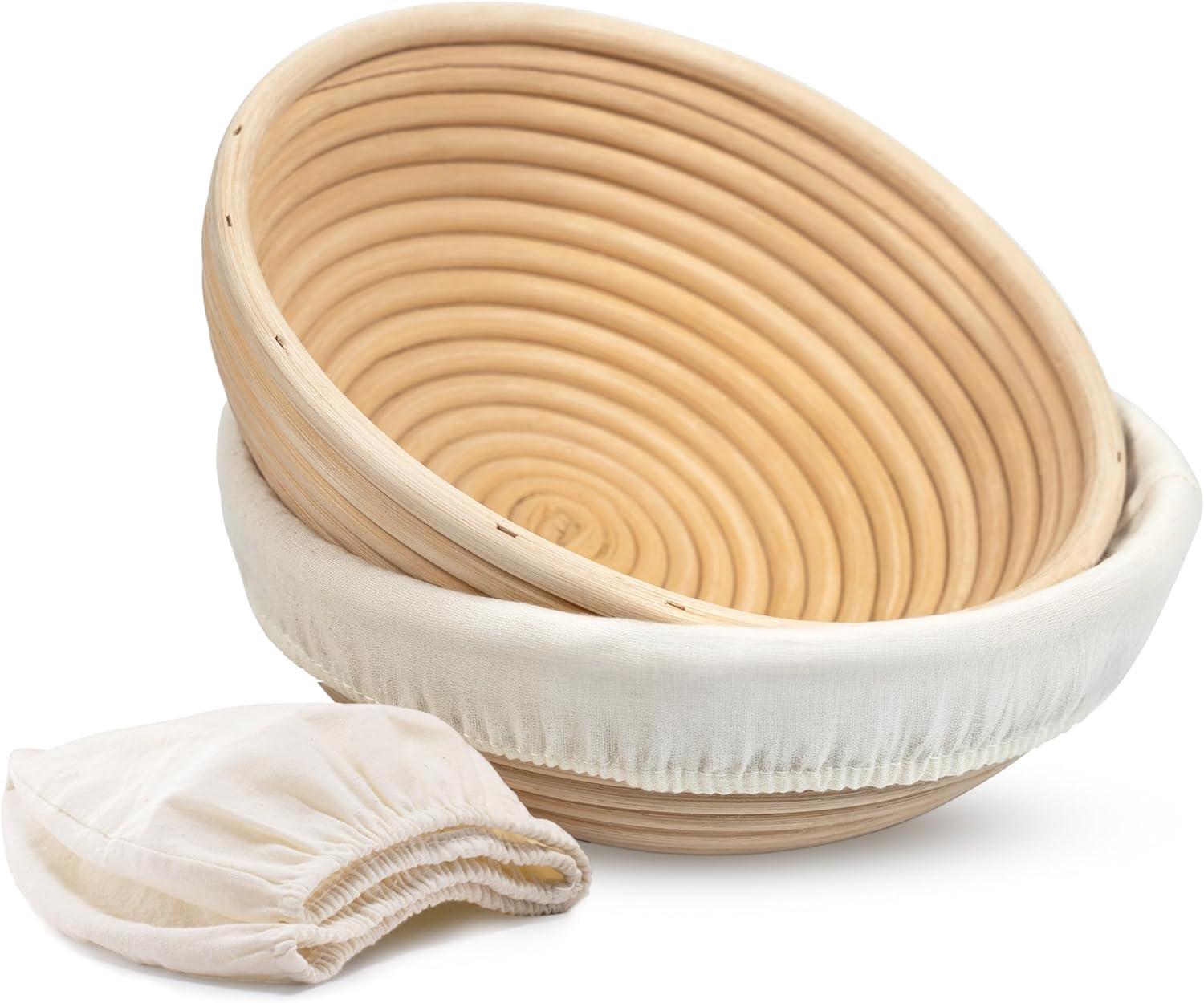 kook Kook 2-Piece 9-Inch Banneton Bread Proofing Basket Set with Linen Liners (Set of 2)