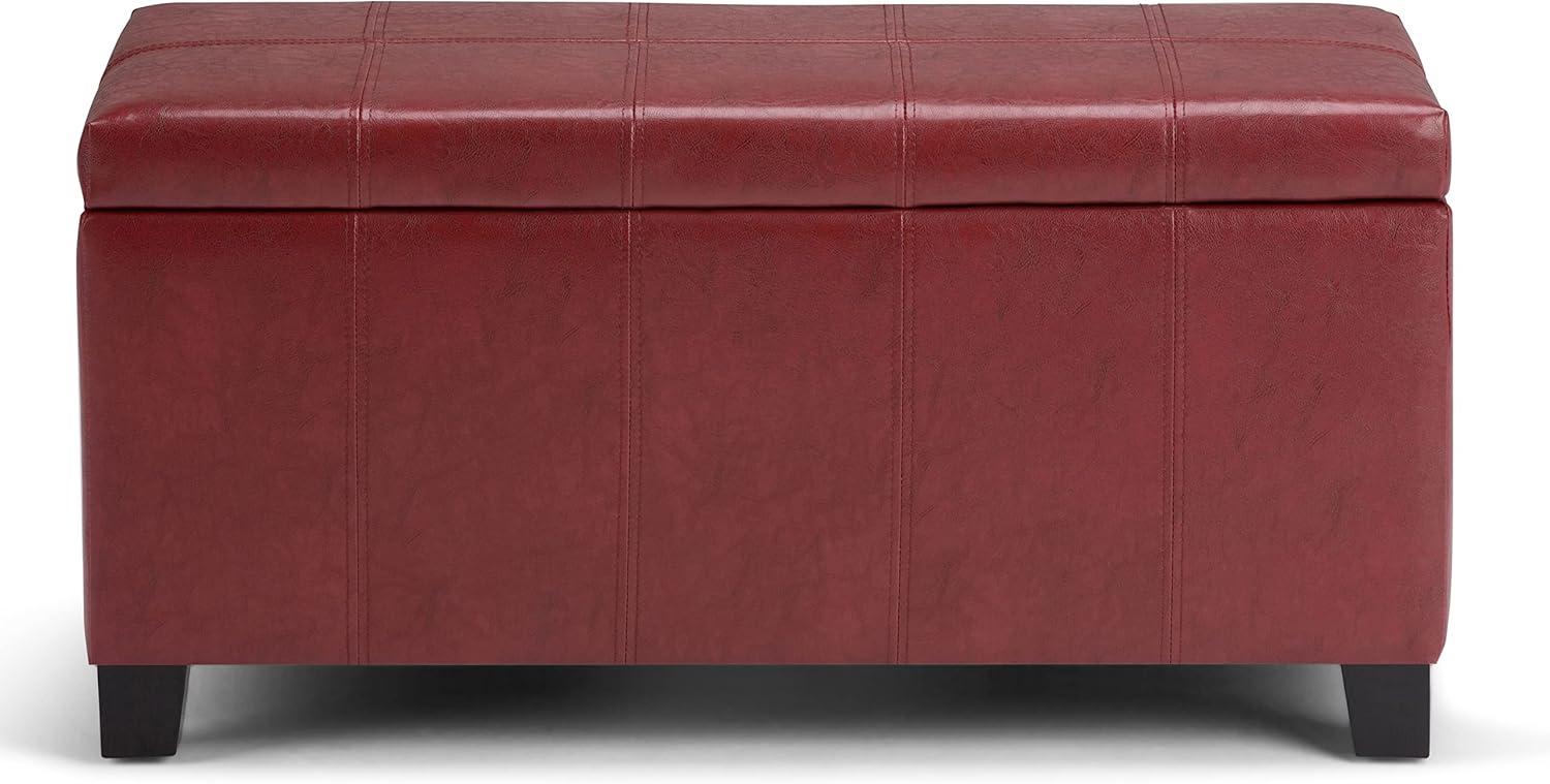 Simpli Home Dover Faux Leather Storage Bench in Radicchio Red