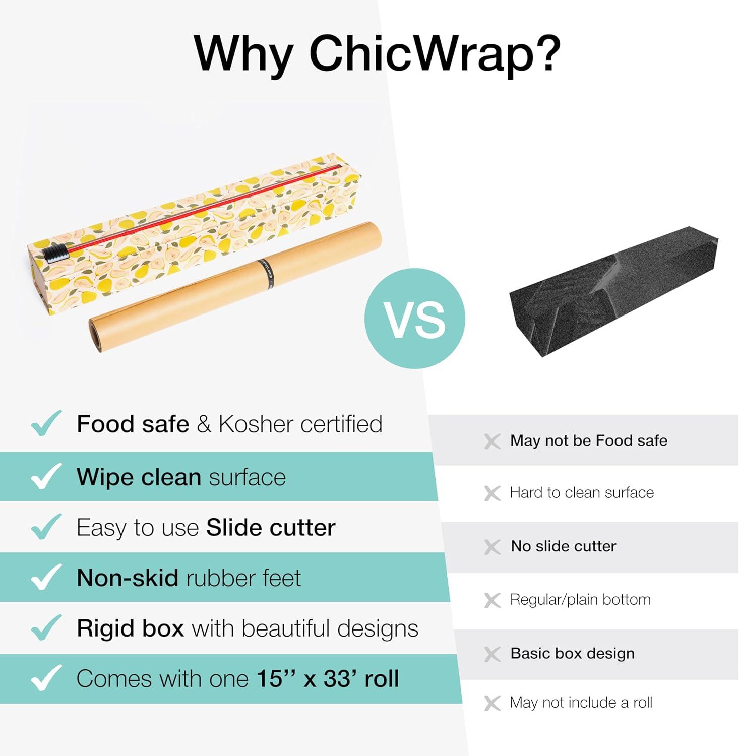 ChicWrap Baker's Tools Parchment Paper Dispenser with 15x 41 Sq. Ft Roll of Culinary Grade Parchment Paper