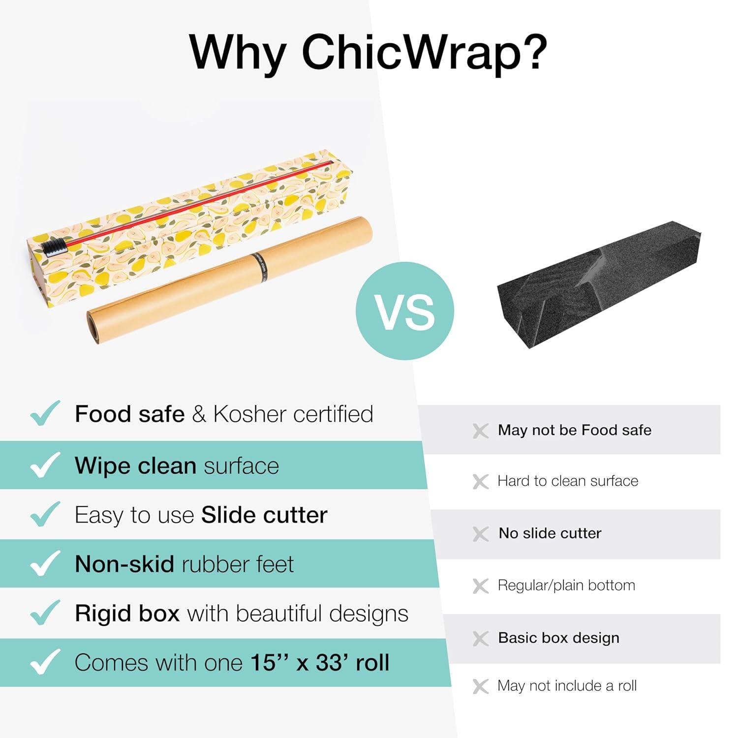 ChicWrap Baker's Tools Parchment Paper Dispenser with 15x 41 Sq. Ft Roll of Culinary Grade Parchment Paper