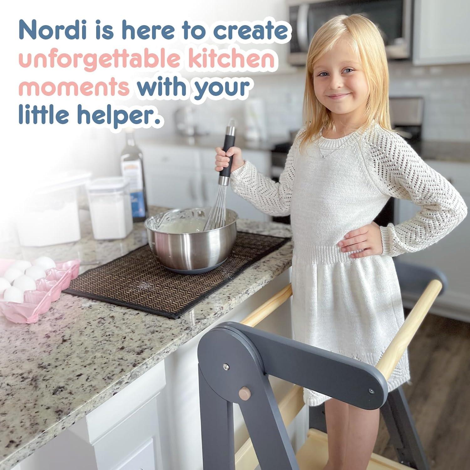 Nordi Foldable Toddler Kitchen Tower, Montessori Kitchen Stools Helper, Standing Tower with 3 Adjustable Heights, Suitable Age for 2-6 Years, White