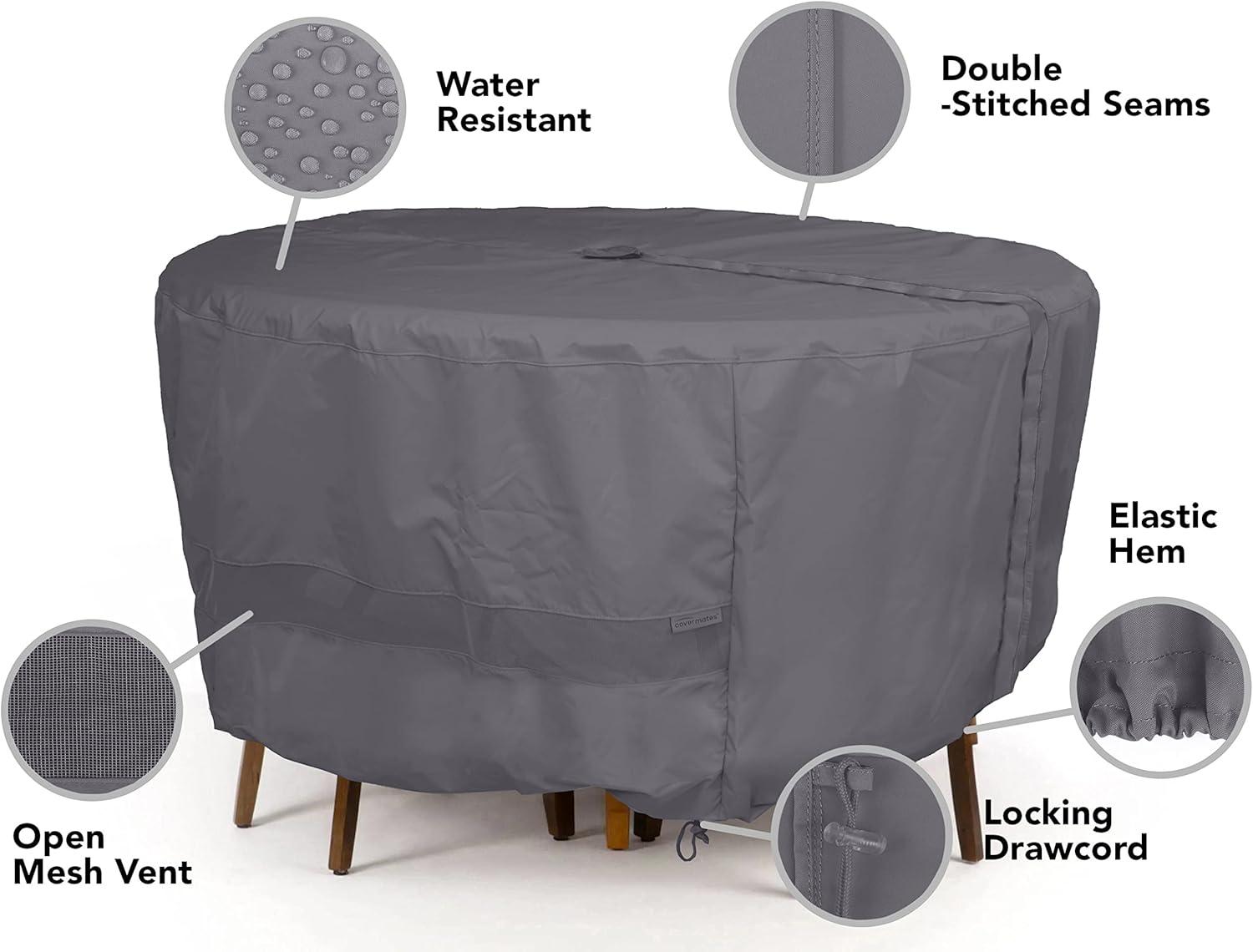 Covermates Round Dining Table/Chair Set Cover - Water-Resistant Polyester, Mesh Ventilation, Center Hole for Umbrella, Patio Table Covers, 86DIAMETER x 40H, Charcoal