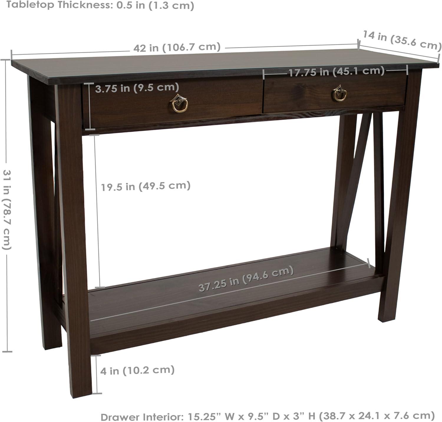 Sunnydaze Indoor Console Table with 2 Drawers and Shelf - Solid Pine Construction - Dark Brown - 42"