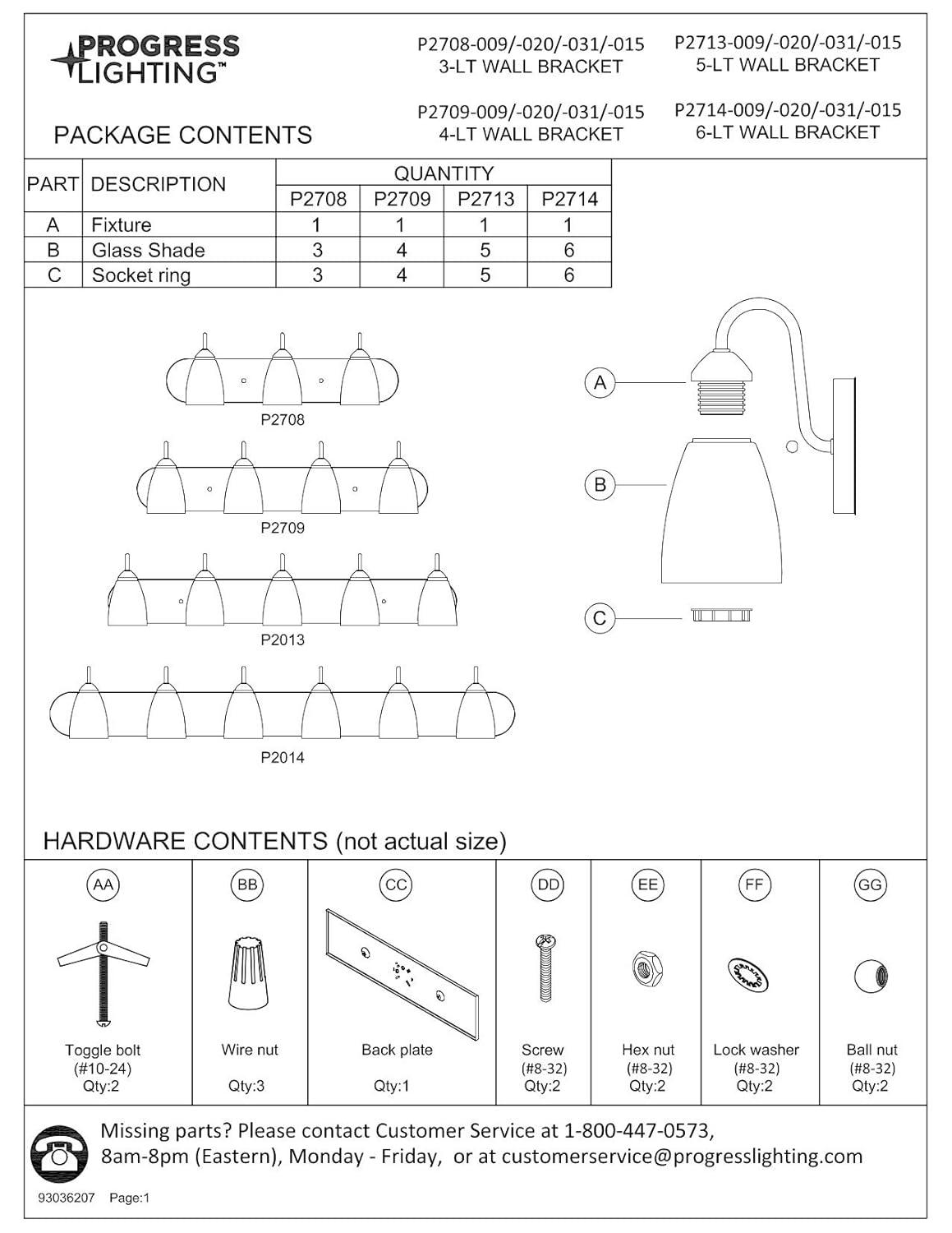 Progress Lighting Gather 6-Light Bath Bracket, Polished Chrome, Etched Glass Shades