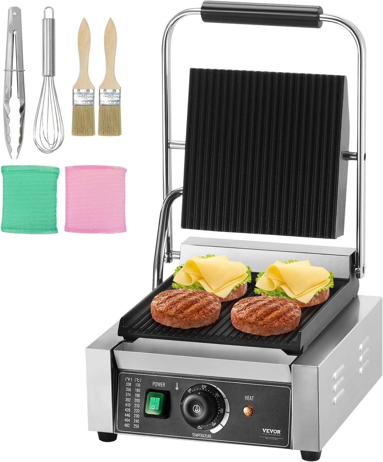 VEVOR VEVOR Commercial Panini Press Grill Electric Sandwich Maker Griddle Plate 9"x9"