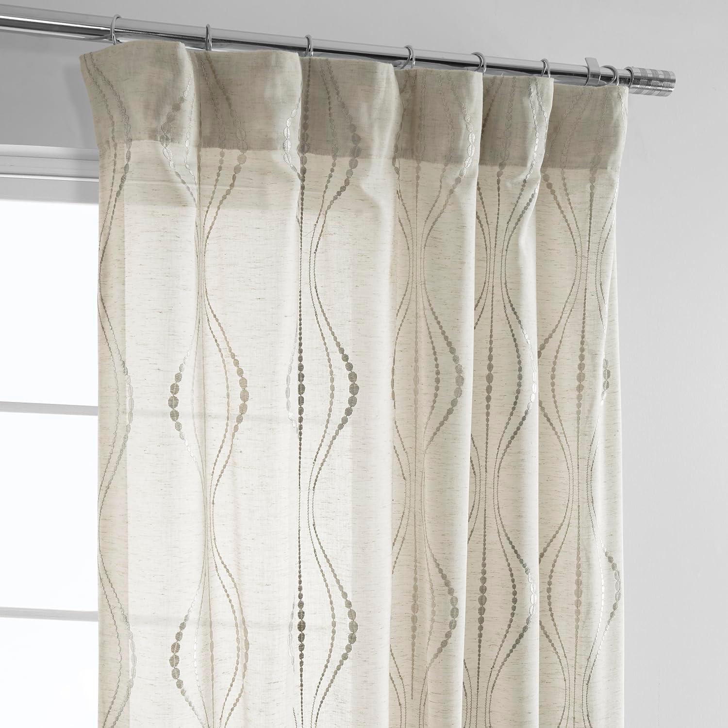 Suez Natural Embroidered Faux Linen Sheer Curtain (1 Panel), Suez Natural, 50W X 84L