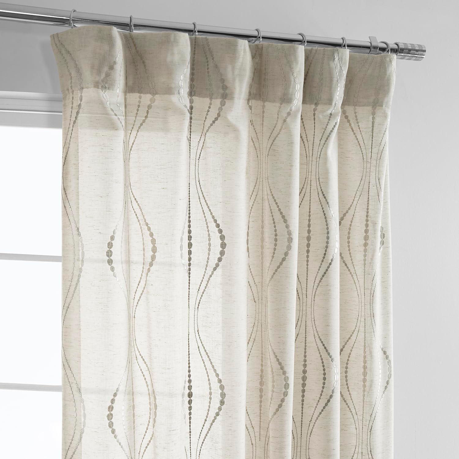 Suez Natural Embroidered Faux Linen Sheer Curtain (1 Panel), Suez Natural, 50W X 96L