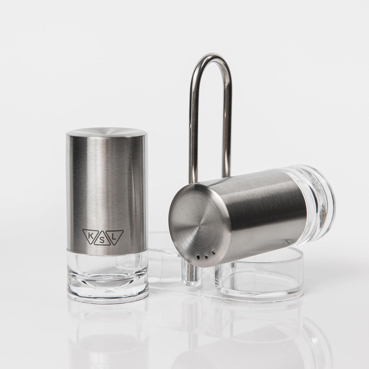 KSL Gravity Electric Salt and Pepper Grinder (Black) - Battery Operated Auto Mill, Automatic Shaker with Light